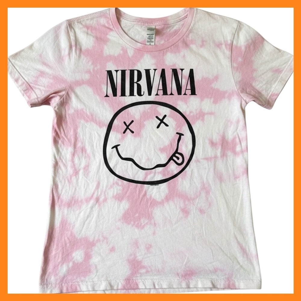 Nirvana Pink Tie Dye Smiley Face Graphic T-Shirt Next Level Mens Medium